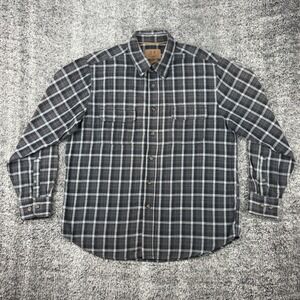 Outdoor Life Men's Size L Plaid‎ Flannel Long Sleeve Button Up Shirt Gray White